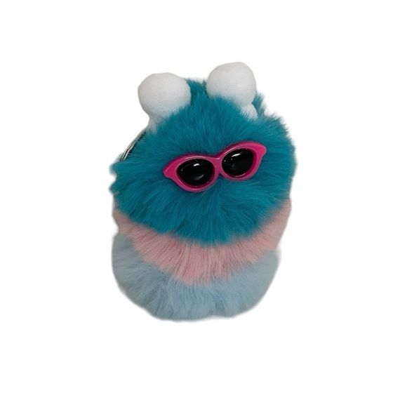Blue & Pink Sunglasses Character Fluffy Pom Pom Keychain Accessory - Picture 4 of 14